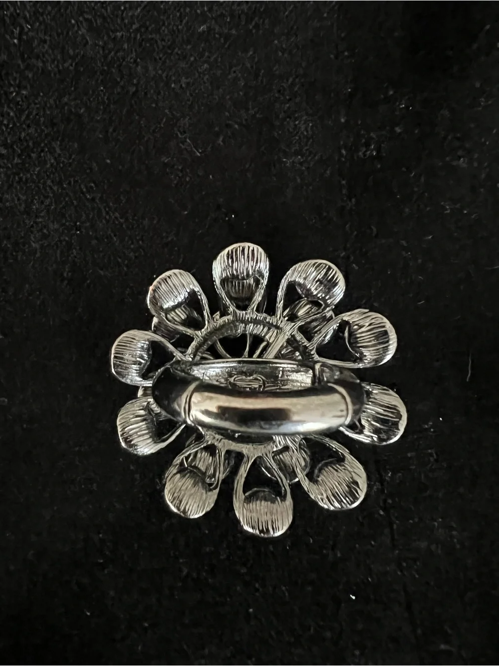 Silver-Tone Pink Crystal Flower Expandable Ring